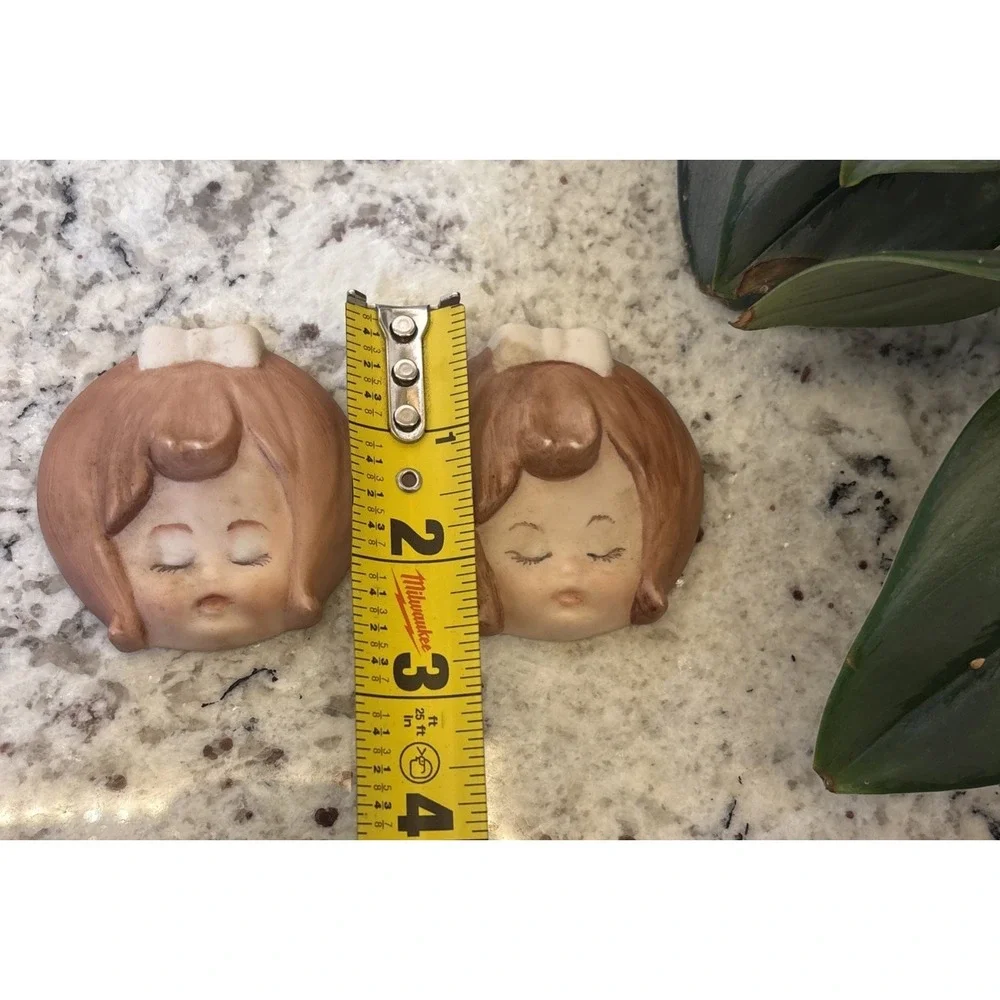Vintage Hand Painted Ceramic Wall Plaques Baby Face Little Girls Kitschy Decor